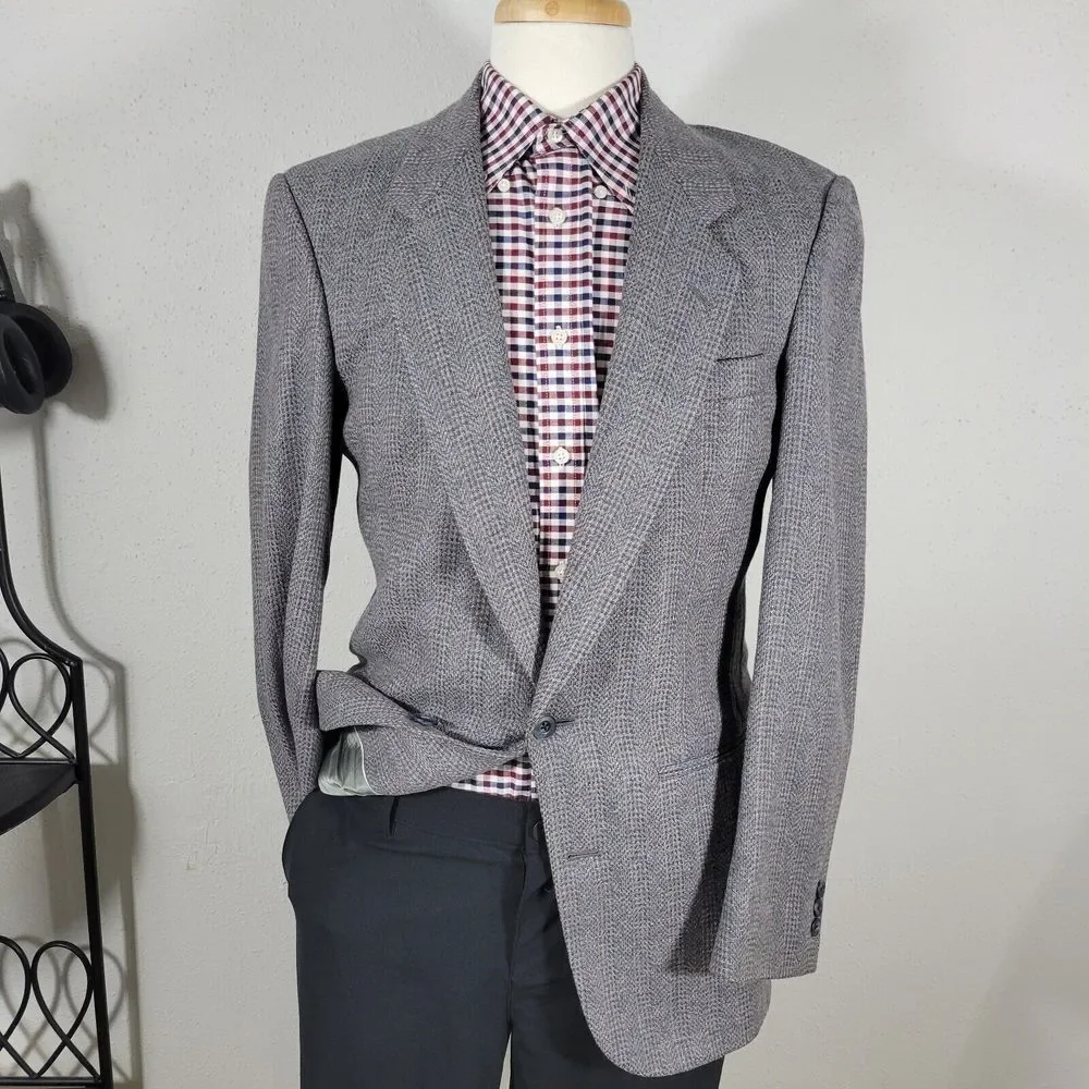 VTG Henry Grethel Men's Tweed Sport Coat Blazer‎ Two Button Gray 40R